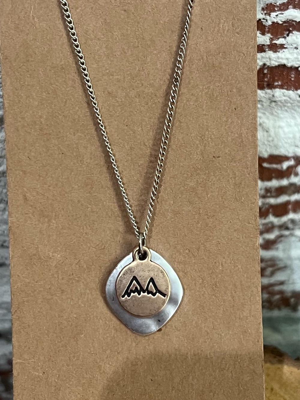 Two Tone Mountain Necklace Silver Gold Mix Metal Pendant FOLLOW YOUR ARROW